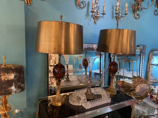 1950/70 Pair of Bronze Lamps and Egg Amber Way Signed Charles - Image 2