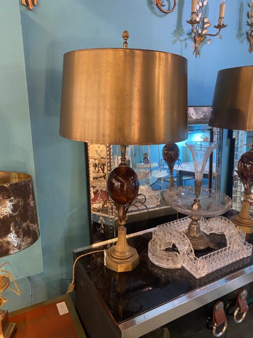 1950/70 Pair of Bronze Lamps and Egg Amber Way Signed Charles - Image 14