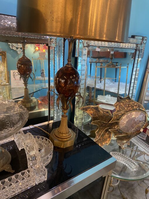 1950/70 Pair of Bronze Lamps and Egg Amber Way Signed Charles - Image 11