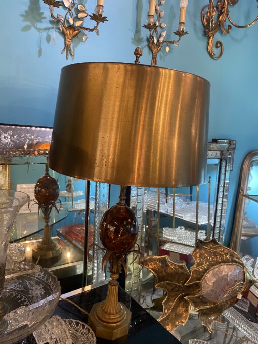 1950/70 Pair of Bronze Lamps and Egg Amber Way Signed Charles - Image 10