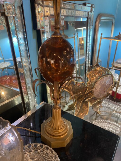 1950/70 Pair of Bronze Lamps and Egg Amber Way Signed Charles - Image 5