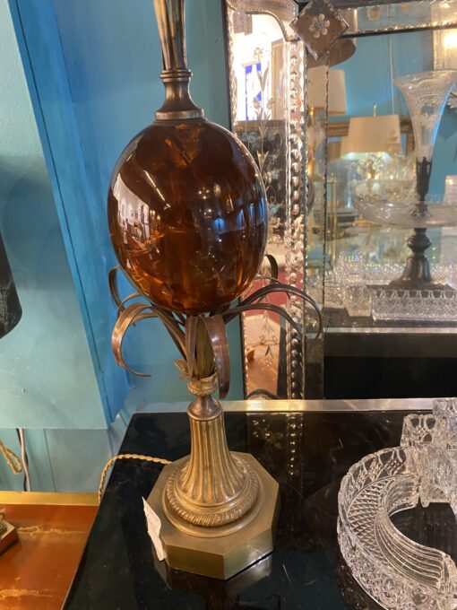 1950/70 Pair of Bronze Lamps and Egg Amber Way Signed Charles - Image 4
