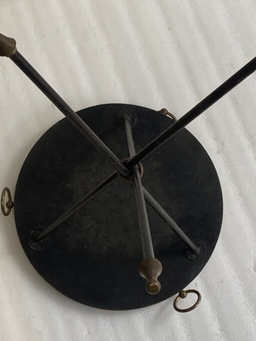1950/70′ Wrought Iron Pedestal Table with Brass Ornaments Jacques Adnet Style Diameter 42 cm - Image 3