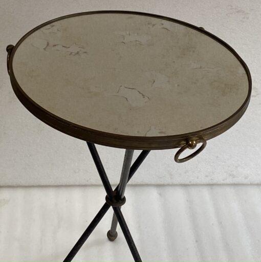 1950/70′ Wrought Iron Pedestal Table with Brass Ornaments Jacques Adnet Style Diameter 42 cm - Image 16