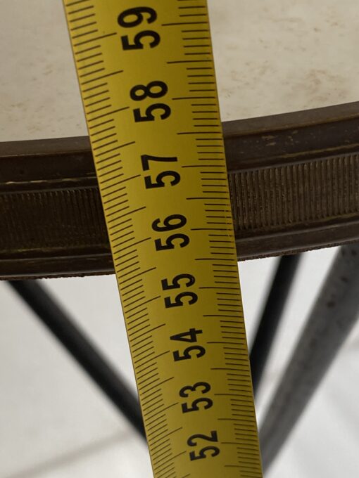 1950/70′ Wrought Iron Pedestal Table with Brass Ornaments Jacques Adnet Style Diameter 42 cm - Image 8