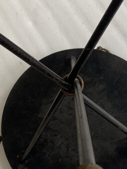 1950/70′ Wrought Iron Pedestal Table with Brass Ornaments Jacques Adnet Style Diameter 42 cm - Image 7