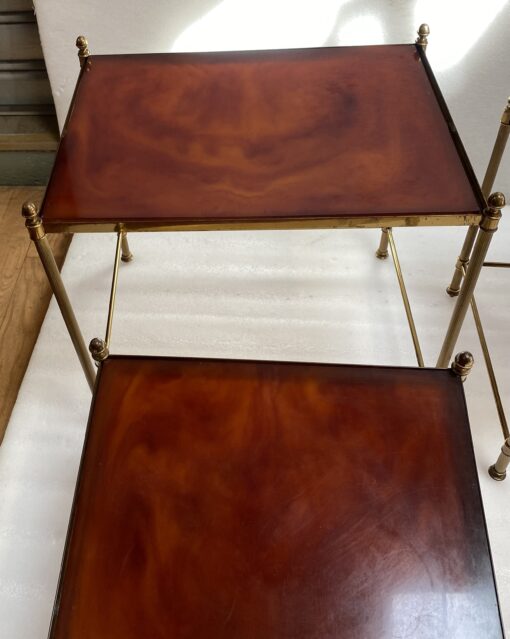 1970 ‘Serie 3 Nesting Tables Maison Baguès In Gilt Bronze, 3 Amber Bakelite Trays - Image 17