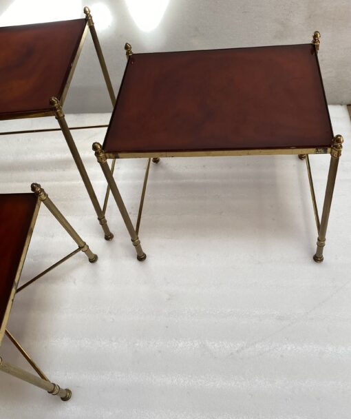 1970 ‘Serie 3 Nesting Tables Maison Baguès In Gilt Bronze, 3 Amber Bakelite Trays - Image 16