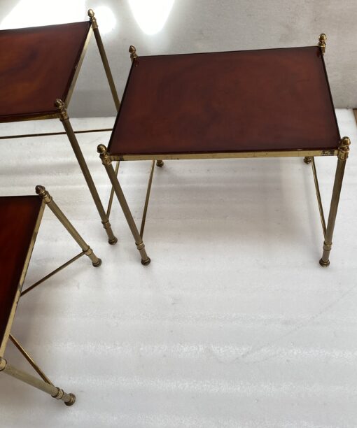 1970 ‘Serie 3 Nesting Tables Maison Baguès In Gilt Bronze, 3 Amber Bakelite Trays - Image 15