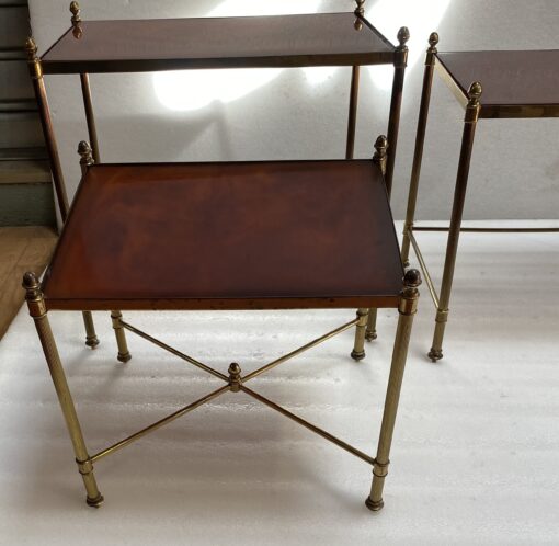 1970 ‘Serie 3 Nesting Tables Maison Baguès In Gilt Bronze, 3 Amber Bakelite Trays - Image 14