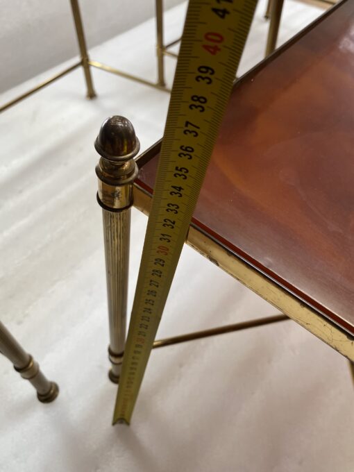 1970 ‘Serie 3 Nesting Tables Maison Baguès In Gilt Bronze, 3 Amber Bakelite Trays - Image 11