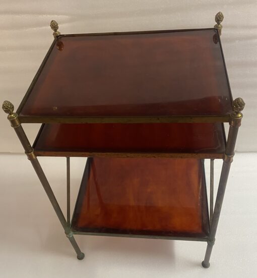 1970′ Bakelite Maison Baguès 3-Level Bronze Crossed Shelf with Daisy 32X40XH63. - Image 4