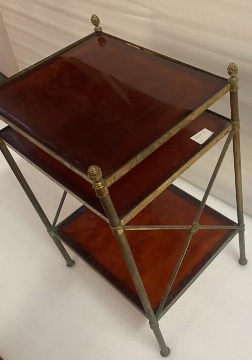 1970′ Bakelite Maison Baguès 3-Level Bronze Crossed Shelf with Daisy 32X40XH63. - Image 3