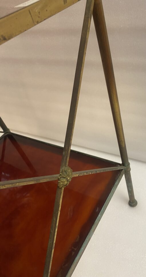 1970′ Bakelite Maison Baguès 3-Level Bronze Crossed Shelf with Daisy 32X40XH63. - Image 2