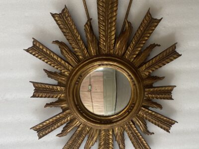 1950/70 ‘ Miroir Soleil Convexe Aux Fléches  Bois Et Fer Doré  H 100 cm