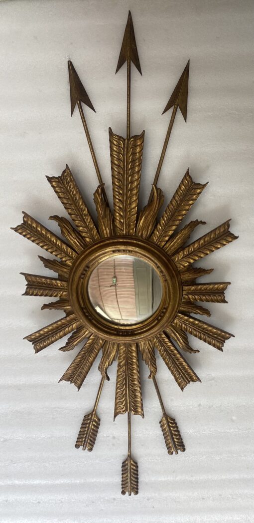 1950/70 ‘ Miroir Soleil Convexe Aux Fléches  Bois Et Fer Doré  H 100 cm – Image 15