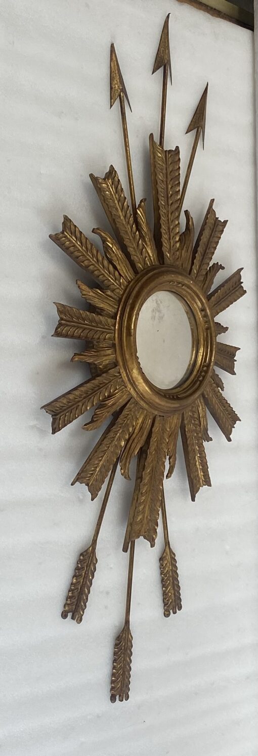 1950/70 ‘ Miroir Soleil Convexe Aux Fléches  Bois Et Fer Doré  H 100 cm – Image 14