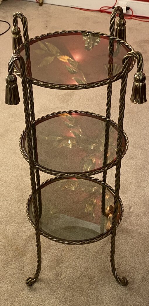 1970′ Gilded Iron Stand 3 Smoked Glass Trays DLG Maison Bagués Decor Passementerie - Image 13
