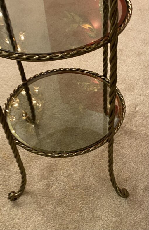 1970′ Gilded Iron Stand 3 Smoked Glass Trays DLG Maison Bagués Decor Passementerie - Image 9