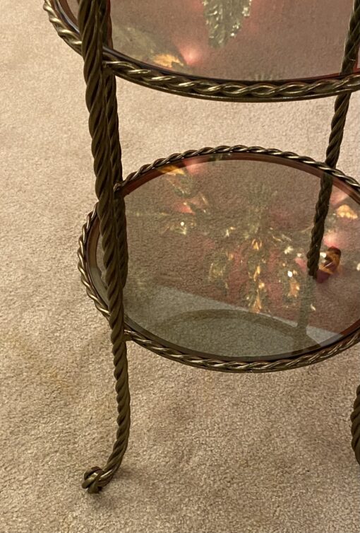 1970′ Gilded Iron Stand 3 Smoked Glass Trays DLG Maison Bagués Decor Passementerie - Image 8