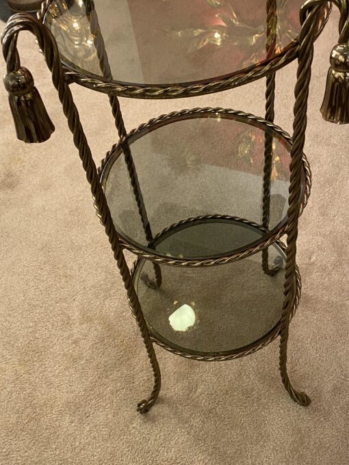 1970′ Gilded Iron Stand 3 Smoked Glass Trays DLG Maison Bagués Decor Passementerie - Image 7