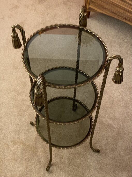 1970′ Gilded Iron Stand 3 Smoked Glass Trays DLG Maison Bagués Decor Passementerie - Image 6