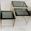 1970′ Set of 3 Gilt Bronze Nesting Tables with Smoked Glass Tops