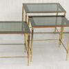 1970′ Set of 3 Gilt Bronze Nesting Tables with Smoked Glass Tops - Image 2