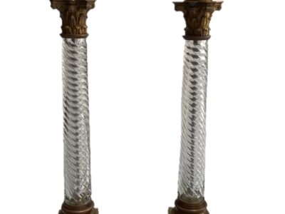 1900′ Paire De Lampes Cristal Baccarat Et Bronze Style Renaissance Avec Chapiteaux Corinthiens