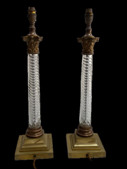 1900′ Paire De Lampes Cristal Baccarat Et Bronze Style Renaissance Avec Chapiteaux Corinthiens – Image 11