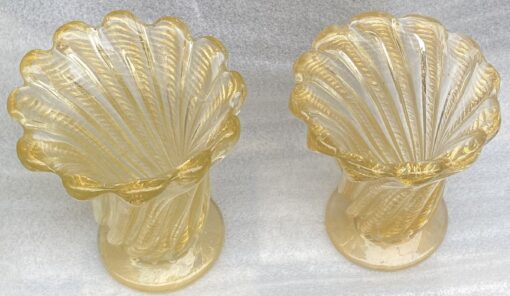 1970′ Vases Similaires Torsadés Cristal Murano Avec Paillons D’ Or Murano H 26 et 24,5 cm – Image 16