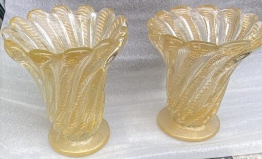 1970′ Vases Similaires Torsadés Cristal Murano Avec Paillons D’ Or Murano H 26 et 24,5 cm – Image 14