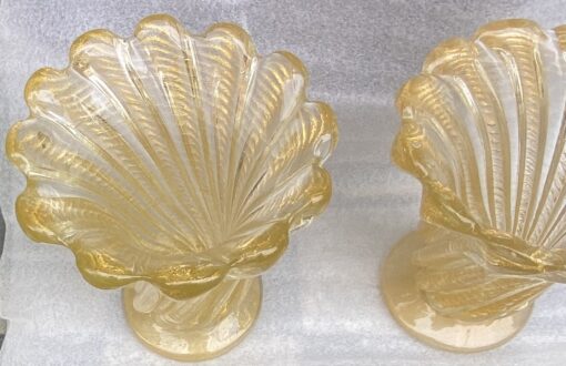 1970′ Vases Similaires Torsadés Cristal Murano Avec Paillons D’ Or Murano H 26 et 24,5 cm – Image 13