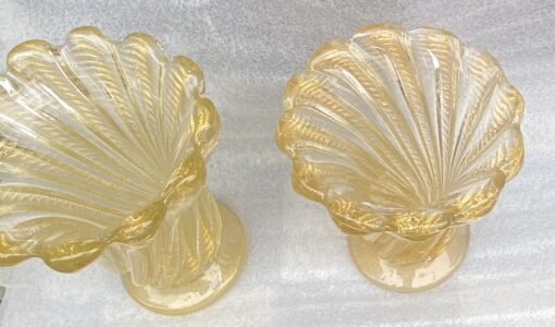 1970′ Vases Similaires Torsadés Cristal Murano Avec Paillons D’ Or Murano H 26 et 24,5 cm – Image 12