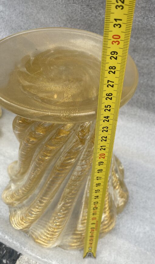 1970′ Vases Similaires Torsadés Cristal Murano Avec Paillons D’ Or Murano H 26 et 24,5 cm – Image 7