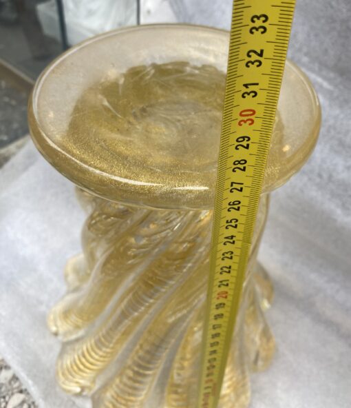 1970′ Vases Similaires Torsadés Cristal Murano Avec Paillons D’ Or Murano H 26 et 24,5 cm – Image 3