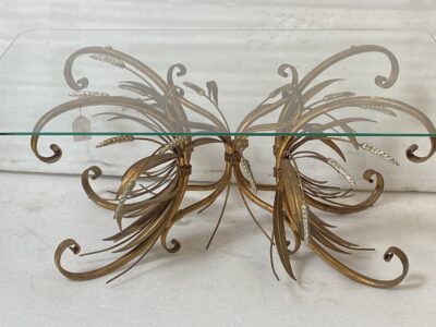 1970s Coco Chanel Style Gold and Silver Wheat Sheaf Coffee Table