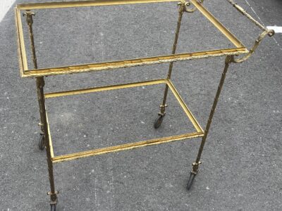 1970′ Rolling Trolley in Bronze and Gilded Brass Maison Baguès Palm Tree Decor