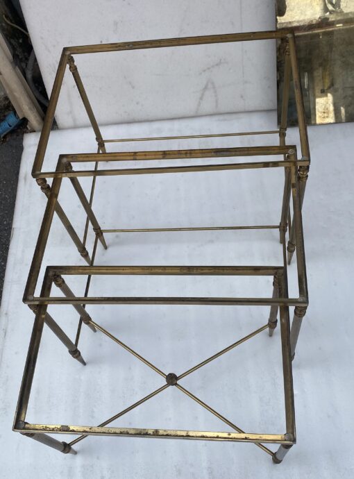 1970′ Set of 3 Maison Baguès Nesting Tables in Gilt Bronze, 3 Aged Glass Tops 55 X 40 X H 39.5 cm - Image 17