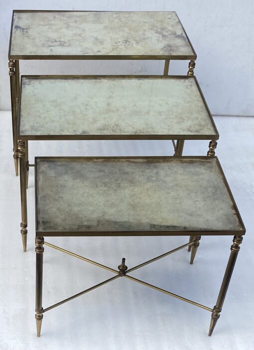 1970′ Set of 3 Maison Baguès Nesting Tables in Gilt Bronze, 3 Aged Glass Tops 55 X 40 X H 39.5 cm - Image 5