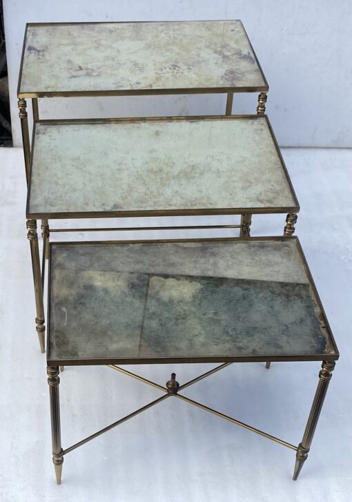 1970′ Set of 3 Maison Baguès Nesting Tables in Gilt Bronze, 3 Aged Glass Tops 55 X 40 X H 39.5 cm - Image 4