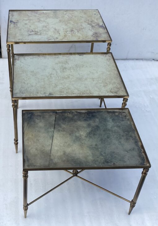 1970′ Set of 3 Maison Baguès Nesting Tables in Gilt Bronze, 3 Aged Glass Tops 55 X 40 X H 39.5 cm - Image 3