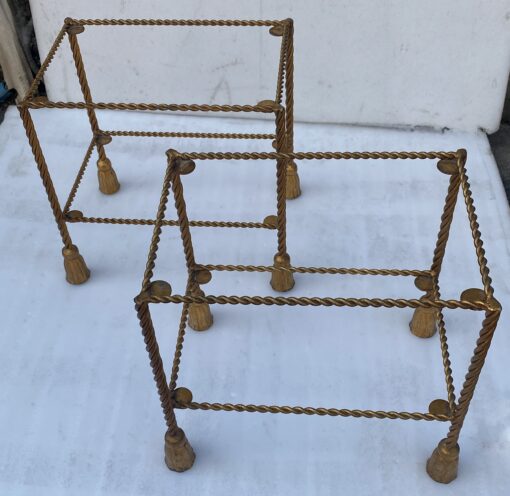 1970′ Pair of Gilded Iron Side Tables with 2 Glass Trays DLG Maison Bagués Decor Passementerie - Image 19