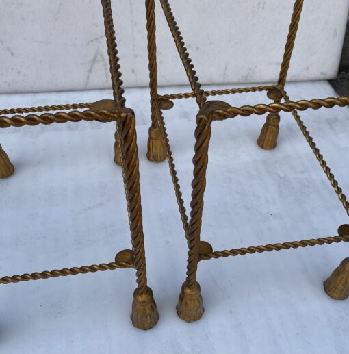 1970′ Pair of Gilded Iron Side Tables with 2 Glass Trays DLG Maison Bagués Decor Passementerie - Image 17