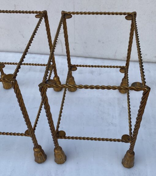 1970′ Pair of Gilded Iron Side Tables with 2 Glass Trays DLG Maison Bagués Decor Passementerie - Image 16