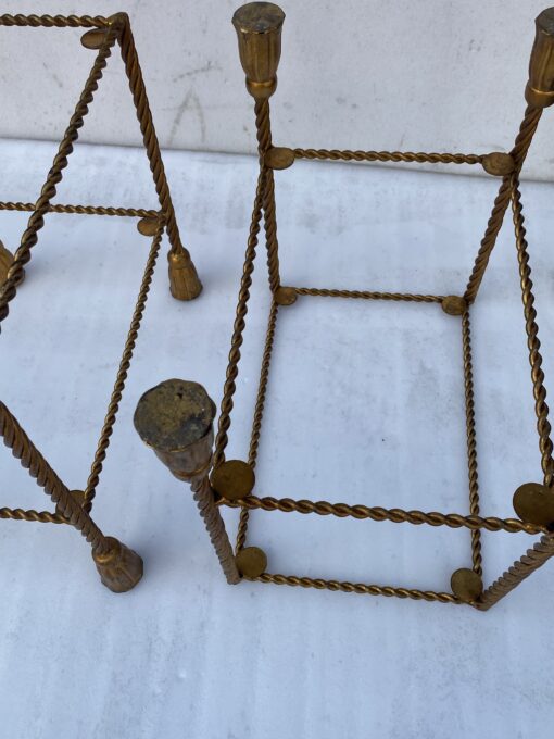 1970′ Pair of Gilded Iron Side Tables with 2 Glass Trays DLG Maison Bagués Decor Passementerie - Image 15