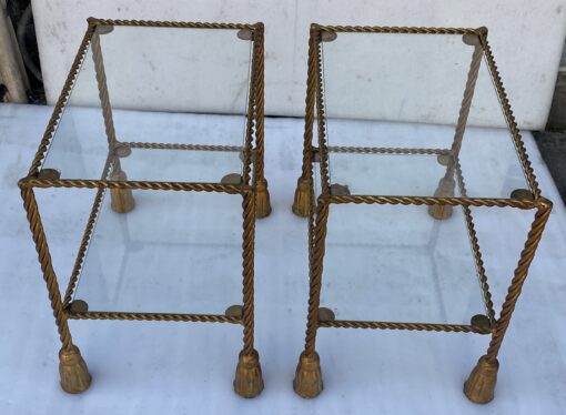 1970′ Pair of Gilded Iron Side Tables with 2 Glass Trays DLG Maison Bagués Decor Passementerie - Image 7