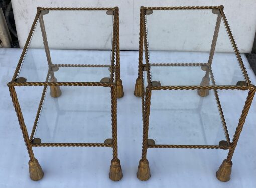 1970′ Pair of Gilded Iron Side Tables with 2 Glass Trays DLG Maison Bagués Decor Passementerie - Image 6