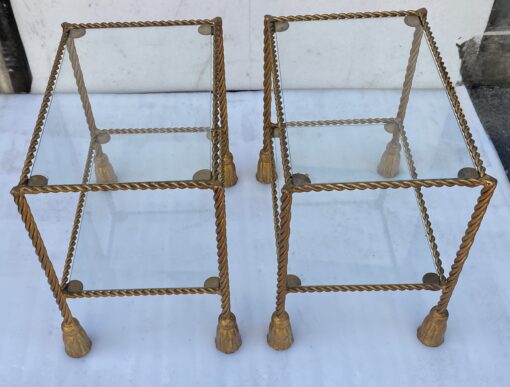 1970′ Pair of Gilded Iron Side Tables with 2 Glass Trays DLG Maison Bagués Decor Passementerie - Image 5