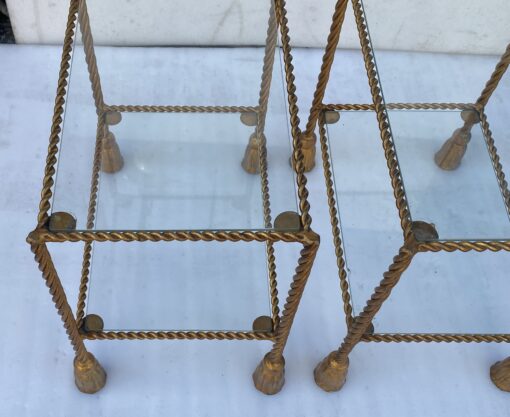 1970′ Pair of Gilded Iron Side Tables with 2 Glass Trays DLG Maison Bagués Decor Passementerie - Image 4